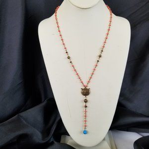 Vintage Beaded Owl Dangle Necklace